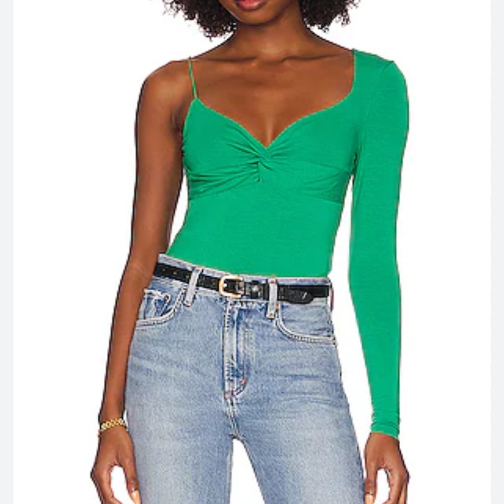 More to Come Green Asymmetrical Bodysuit